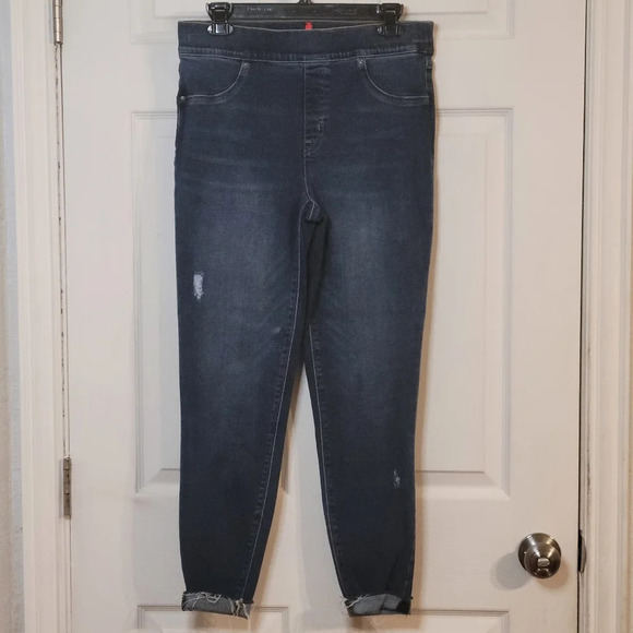 SPANX Large distressed Dark wash Pull on Jeans - Picture 1 of 10